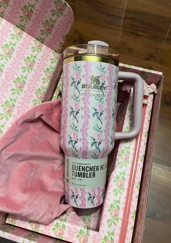 Stanley x LoveShackFancy Quencher H2.0 FlowState Tumbler 40oz Pink Floral Limited Edition