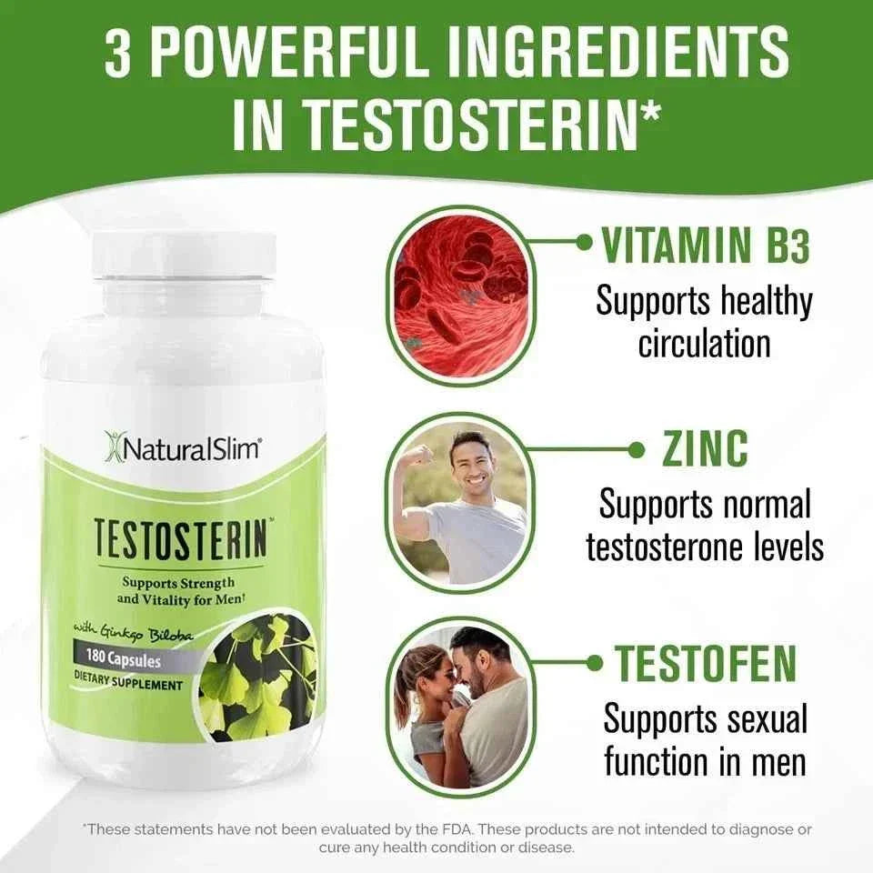 NaturalSlim Testosterin Men's Multivitamins Testosterone Booster 180 capsules