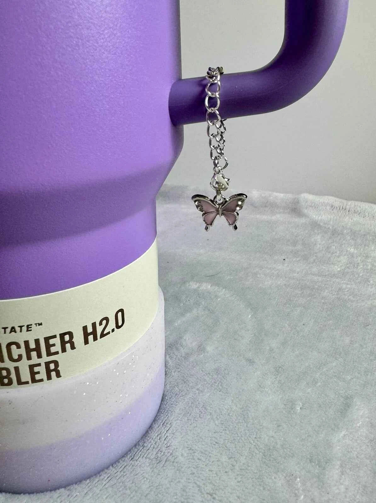 Stanley Quencher H2.0 FlowState Tumbler 40 oz Purple Star Edition with Butterfly Charm & Straw Topper
