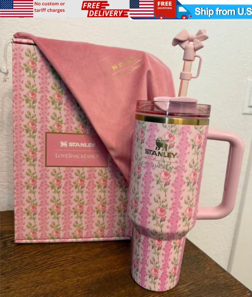 Stanley x LoveShackFancy Quencher H2.0 FlowState Tumbler 40oz Pink Floral Limited Edition