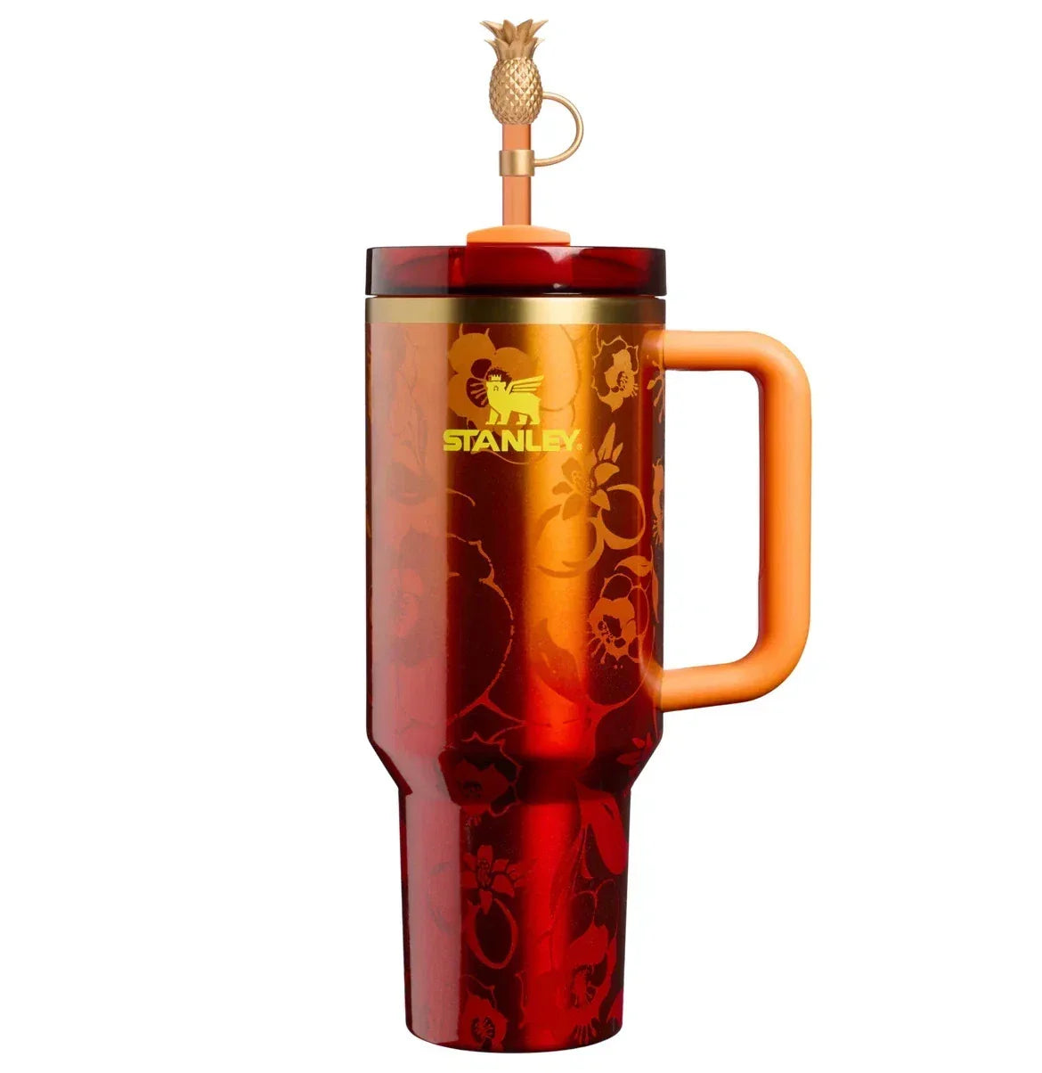 Stanley Quencher H2.0 FlowState Tumbler 40oz Red Floral Limited Edition with Pineapple Straw Topper