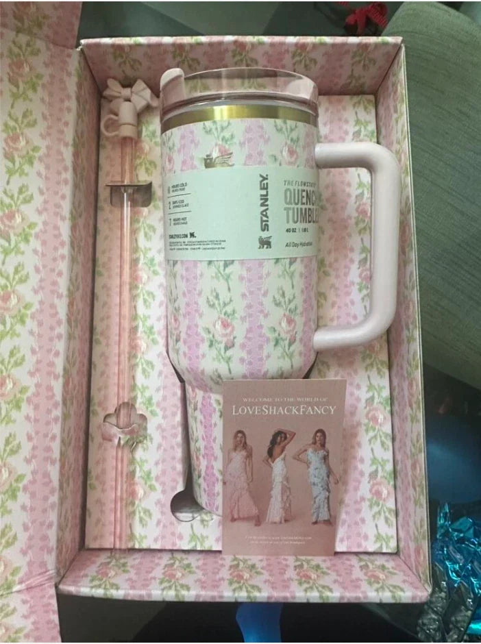 Stanley x LoveShackFancy Quencher H2.0 FlowState Tumbler 40oz Pink Floral Limited Edition