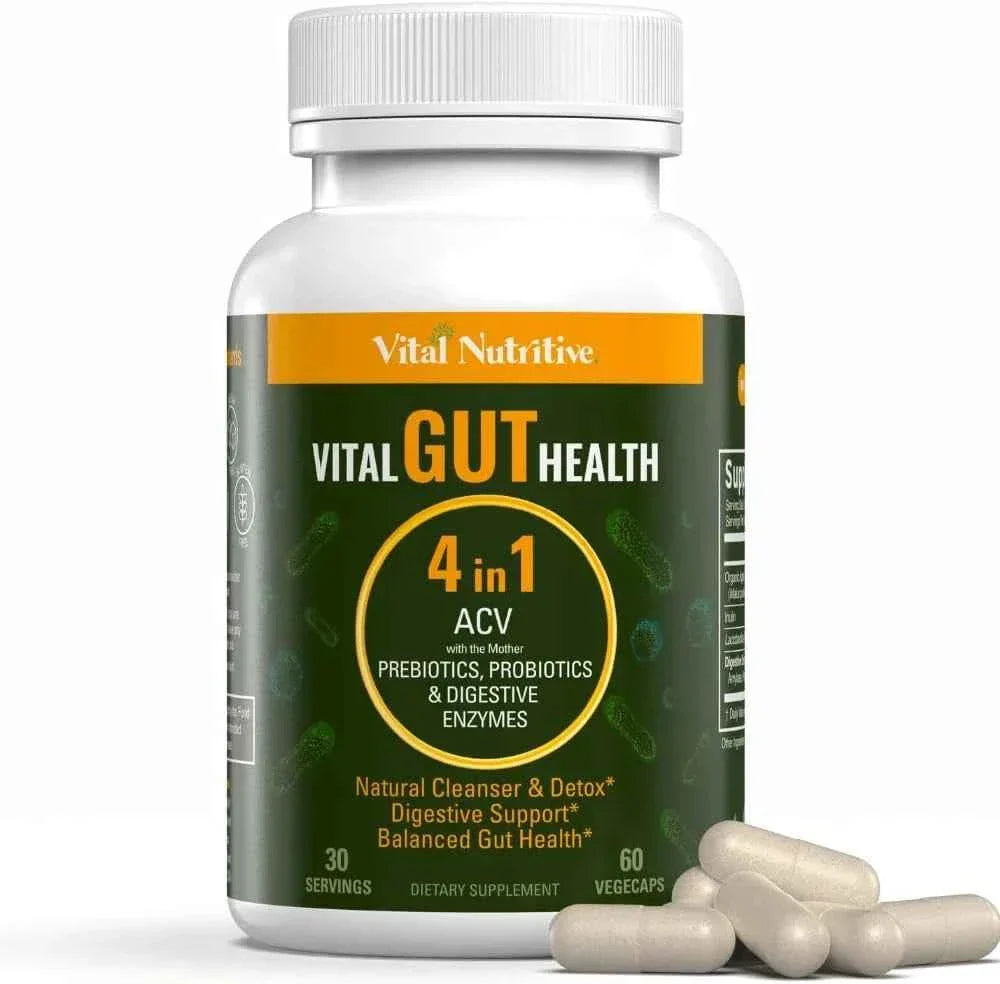 Vital Gut Health 4In1 Formula with Apple Cider Vinegar, Prebiotics & Probioti...