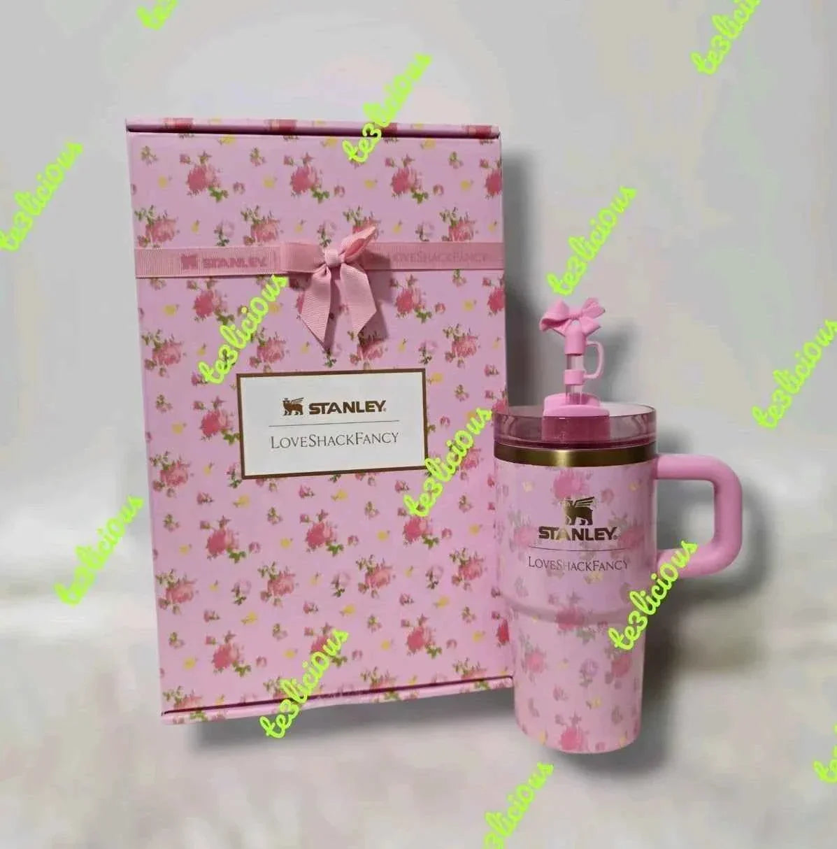 Stanley x LoveShackFancy Quencher H2.0 40 oz Tumbler – Pink Floral Insulated Stainless Steel Cup with Gift Box