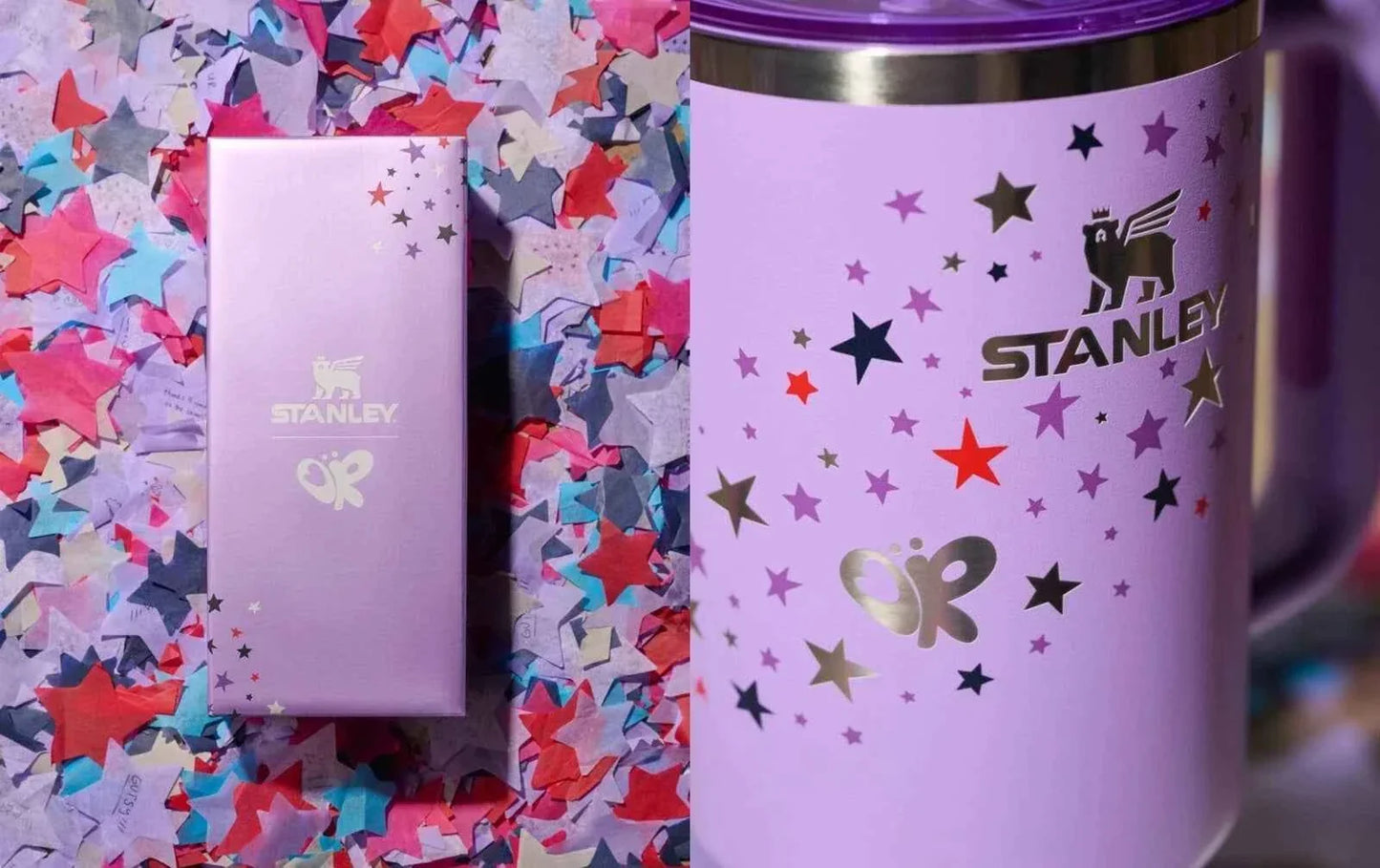 Stanley Quencher H2.0 FlowState Tumbler 40 oz Purple Star Edition with Butterfly Charm & Straw Topper