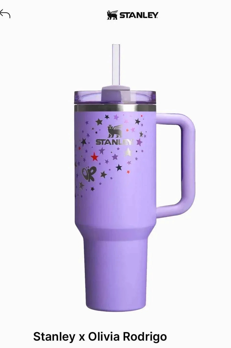 Stanley Quencher H2.0 FlowState Tumbler 40 oz Purple Star Edition with Butterfly Charm & Straw Topper